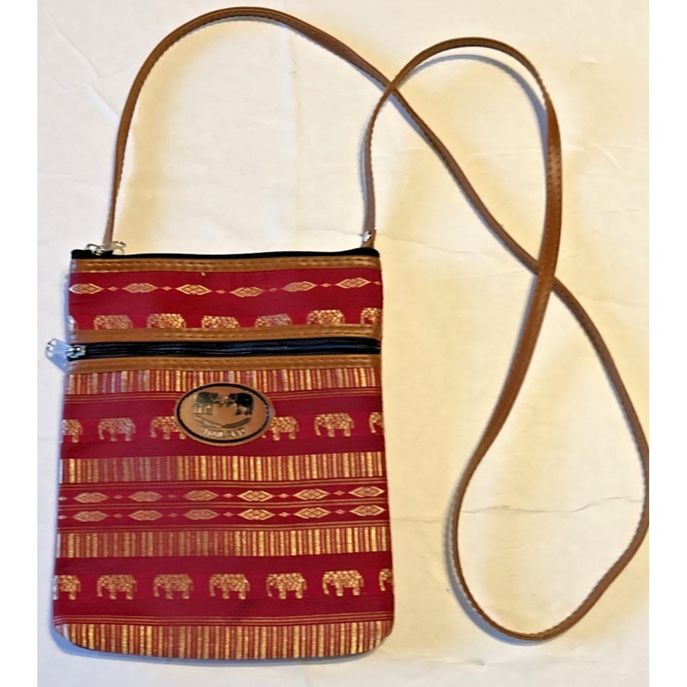 Thailand embroidered elephant Red crossbody purse